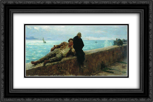 Tramps. Homeless. 24x16 Black Ornate Wood Framed Art Print Poster with Double Matting by Repin, Ilya