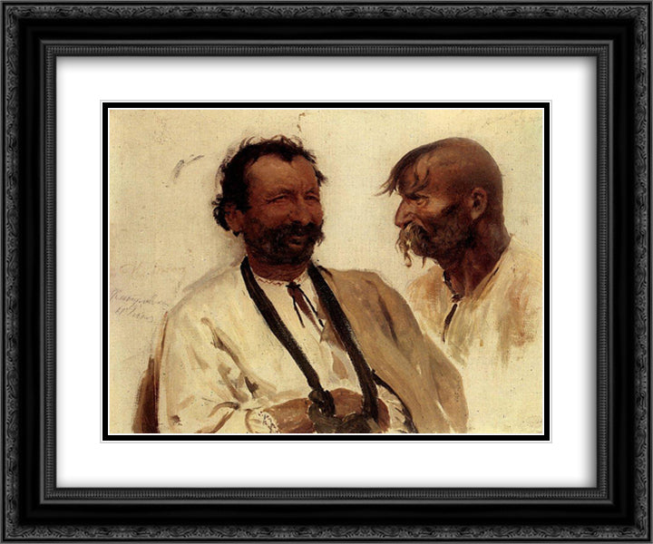 Two Ukrainian peasants 24x20 Black Ornate Wood Framed Art Print Poster with Double Matting by Repin, Ilya