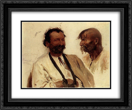Two Ukrainian peasants 24x20 Black Ornate Wood Framed Art Print Poster with Double Matting by Repin, Ilya