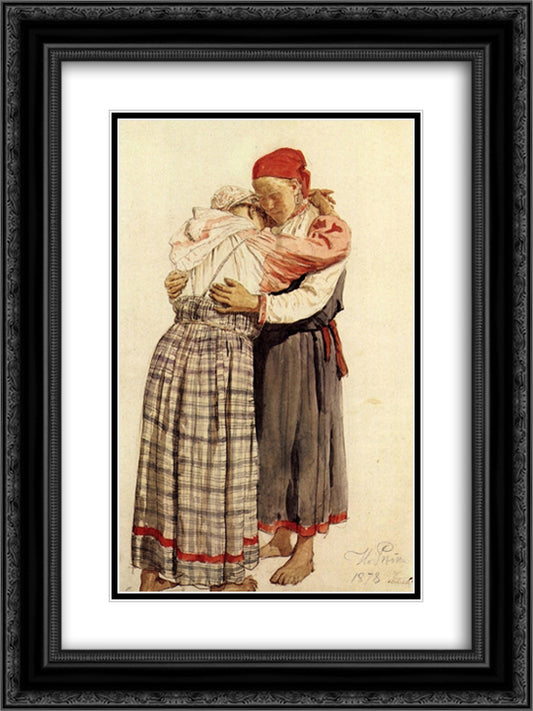 Two woman 18x24 Black Ornate Wood Framed Art Print Poster with Double Matting by Repin, Ilya