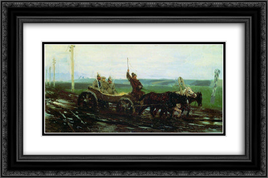Under escort. On the muddy road 24x16 Black Ornate Wood Framed Art Print Poster with Double Matting by Repin, Ilya