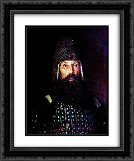 Warrior XVII century 20x24 Black Ornate Wood Framed Art Print Poster with Double Matting by Repin, Ilya