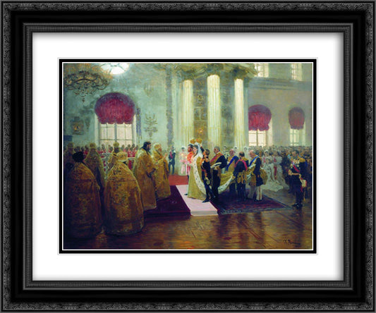Wedding of Nicholas II and Grand Princess Alexandra Fyodorovna 24x20 Black Ornate Wood Framed Art Print Poster with Double Matting by Repin, Ilya