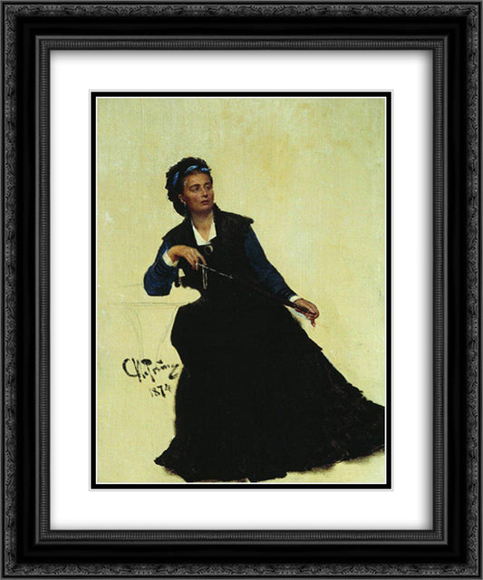 Woman playing with Umbrella 20x24 Black Ornate Wood Framed Art Print Poster with Double Matting by Repin, Ilya