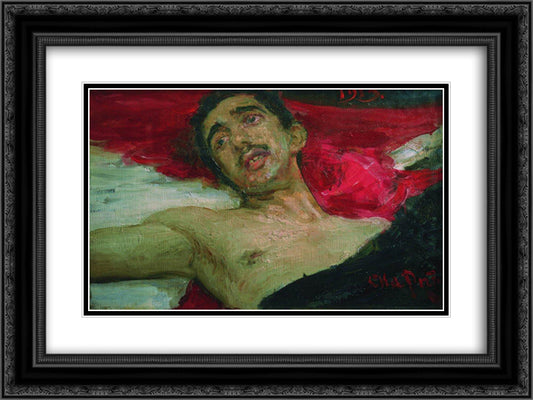 Wounded man 24x18 Black Ornate Wood Framed Art Print Poster with Double Matting by Repin, Ilya