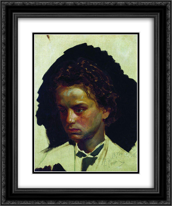 Youth portrait of sculptor Ilya Yakovlevich Ginzburg 20x24 Black Ornate Wood Framed Art Print Poster with Double Matting by Repin, Ilya