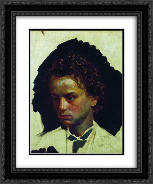 Youth portrait of sculptor Ilya Yakovlevich Ginzburg 20x24 Black Ornate Wood Framed Art Print Poster with Double Matting by Repin, Ilya