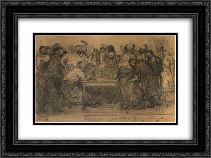Zaporozhtsy 24x18 Black Ornate Wood Framed Art Print Poster with Double Matting by Repin, Ilya