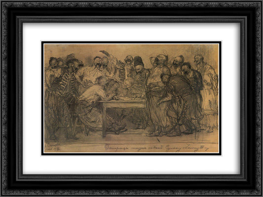 Zaporozhtsy 24x18 Black Ornate Wood Framed Art Print Poster with Double Matting by Repin, Ilya