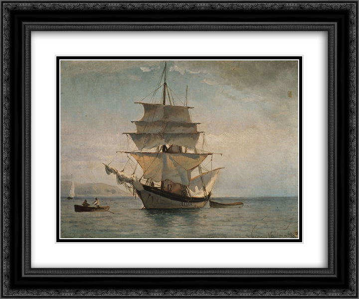 Boat to Spetses 24x20 Black Ornate Wood Framed Art Print Poster with Double Matting by Altamouras, Ioannis