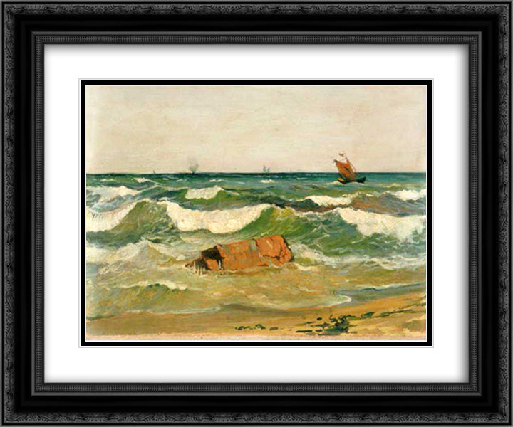 Coast with Waves 24x20 Black Ornate Wood Framed Art Print Poster with Double Matting by Altamouras, Ioannis