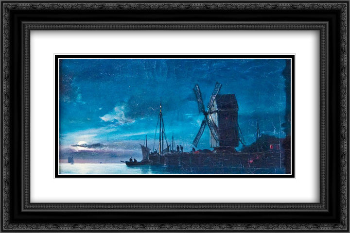 Night View 24x16 Black Ornate Wood Framed Art Print Poster with Double Matting by Altamouras, Ioannis