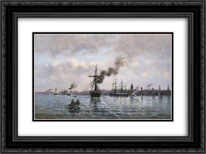 Port of Copenhagen 24x18 Black Ornate Wood Framed Art Print Poster with Double Matting by Altamouras, Ioannis