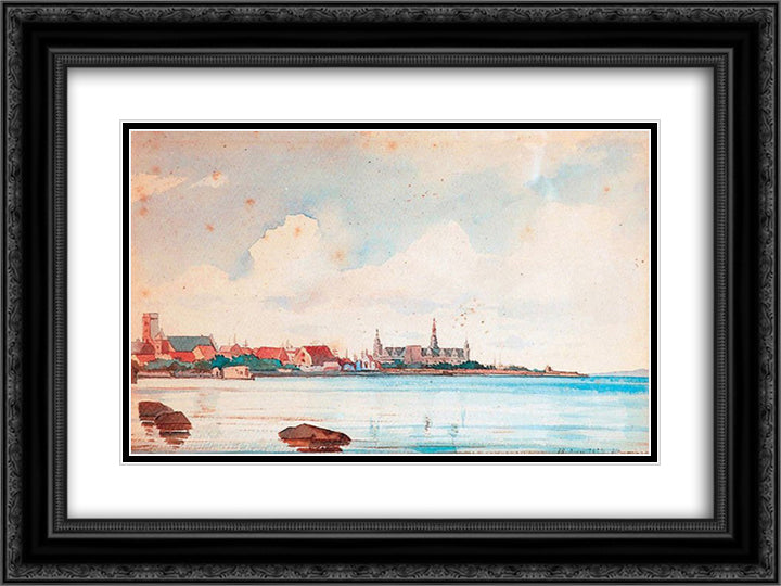 Port of Elsinore 24x18 Black Ornate Wood Framed Art Print Poster with Double Matting by Altamouras, Ioannis