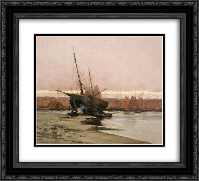 Ship on shore 22x20 Black Ornate Wood Framed Art Print Poster with Double Matting by Altamouras, Ioannis