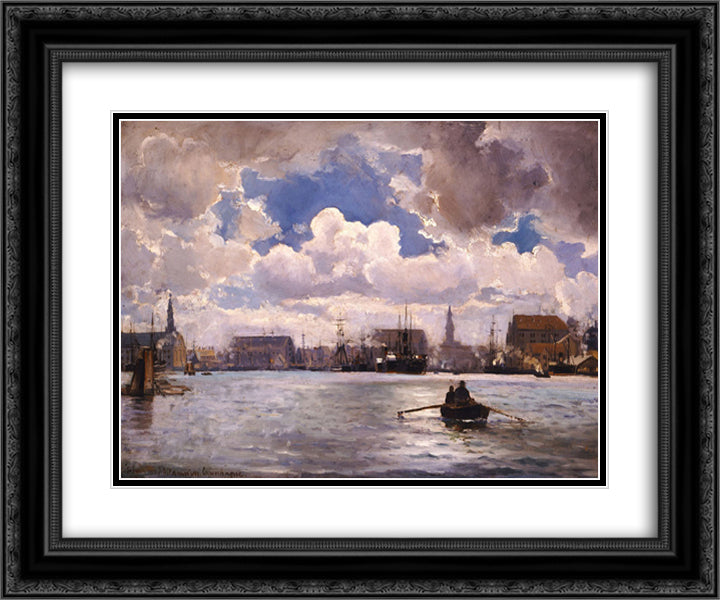The Port of Copenhagen 24x20 Black Ornate Wood Framed Art Print Poster with Double Matting by Altamouras, Ioannis