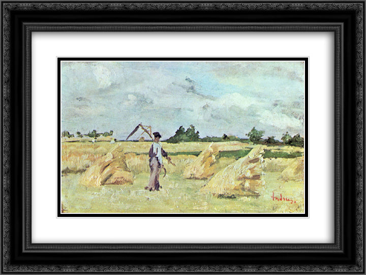 Haymaking 24x18 Black Ornate Wood Framed Art Print Poster with Double Matting by Andreescu, Ion