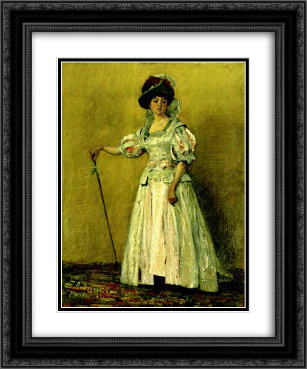 Portrait of woman in a costume 20x24 Black Ornate Wood Framed Art Print Poster with Double Matting by Andreescu, Ion