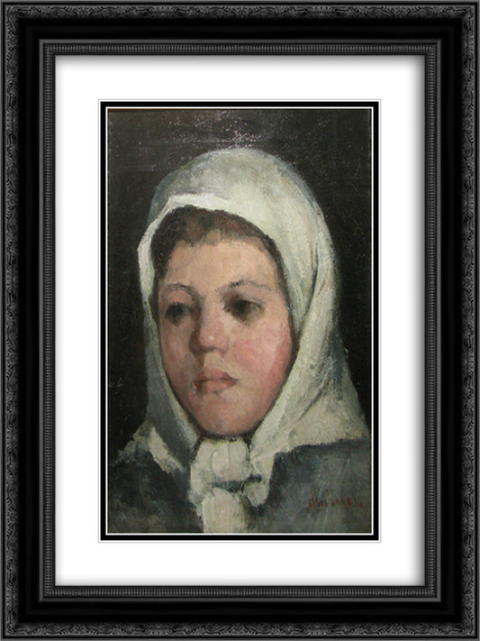 White Headscarf Girl Head 18x24 Black Ornate Wood Framed Art Print Poster with Double Matting by Andreescu, Ion