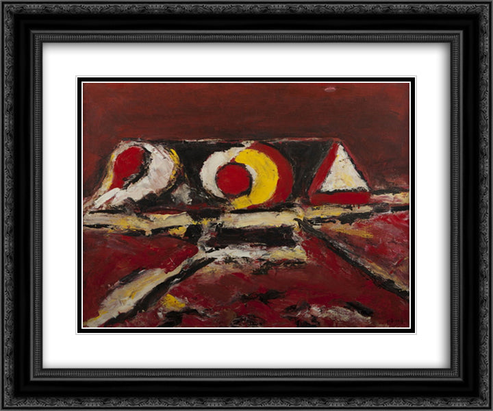 Composition en rouge 24x20 Black Ornate Wood Framed Art Print Poster with Double Matting by Pacea, Ion