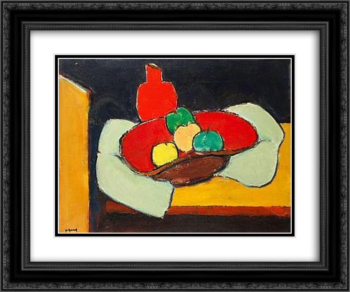 Nature morte aux pommes 24x20 Black Ornate Wood Framed Art Print Poster with Double Matting by Pacea, Ion