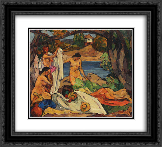 By the Water 22x20 Black Ornate Wood Framed Art Print Poster with Double Matting by Theodorescu Sion, Ion