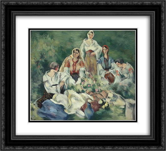 Composition with Peasant Motifs 22x20 Black Ornate Wood Framed Art Print Poster with Double Matting by Theodorescu Sion, Ion