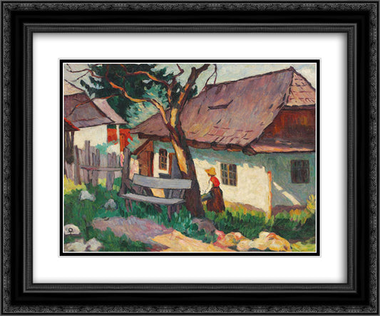 Houses in the Evening (Sun Effect) 24x20 Black Ornate Wood Framed Art Print Poster with Double Matting by Theodorescu Sion, Ion