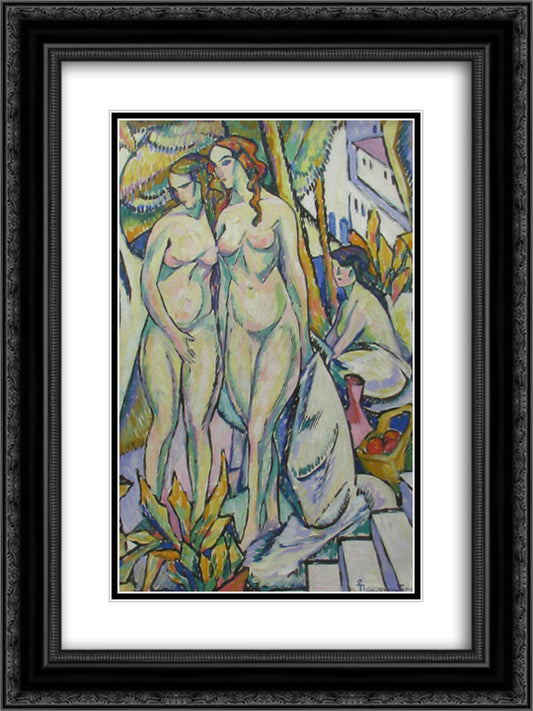 Nudes in a Landscape 18x24 Black Ornate Wood Framed Art Print Poster with Double Matting by Theodorescu Sion, Ion