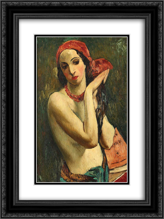 Red Muslin 18x24 Black Ornate Wood Framed Art Print Poster with Double Matting by Theodorescu Sion, Ion