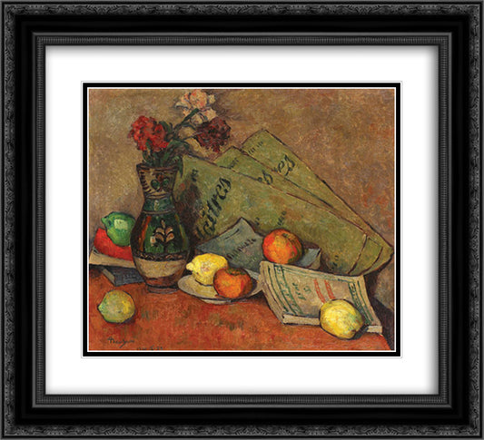 Still Life with Vase and Fruits 22x20 Black Ornate Wood Framed Art Print Poster with Double Matting by Theodorescu Sion, Ion