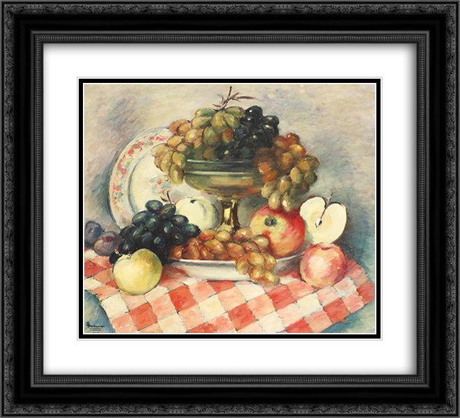 Still-life with Grapes and Apples 22x20 Black Ornate Wood Framed Art Print Poster with Double Matting by Theodorescu Sion, Ion