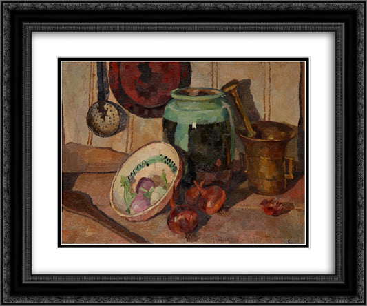 Still-life with Vegetables and Pottery 24x20 Black Ornate Wood Framed Art Print Poster with Double Matting by Theodorescu Sion, Ion