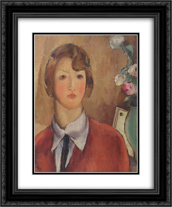 The Girl in Red 20x24 Black Ornate Wood Framed Art Print Poster with Double Matting by Theodorescu Sion, Ion