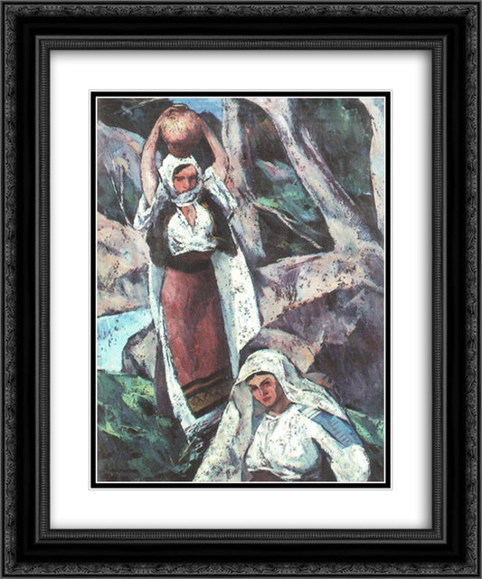 Two Peasant Women 20x24 Black Ornate Wood Framed Art Print Poster with Double Matting by Theodorescu Sion, Ion