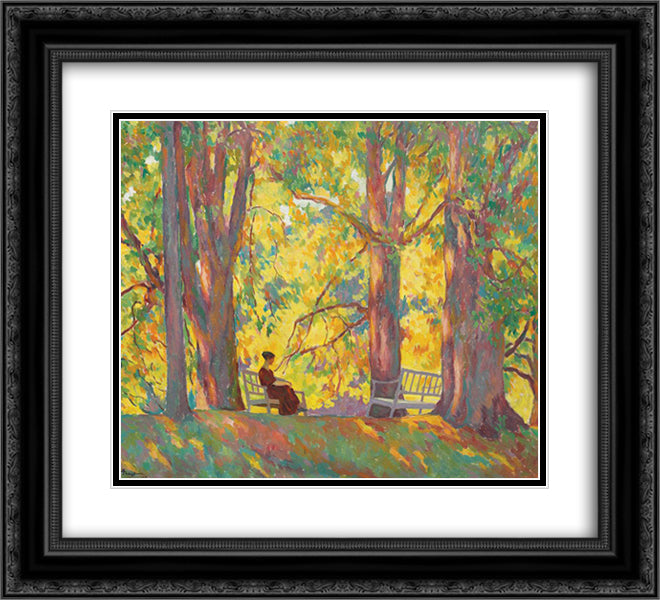 Woman in the Park 22x20 Black Ornate Wood Framed Art Print Poster with Double Matting by Theodorescu Sion, Ion