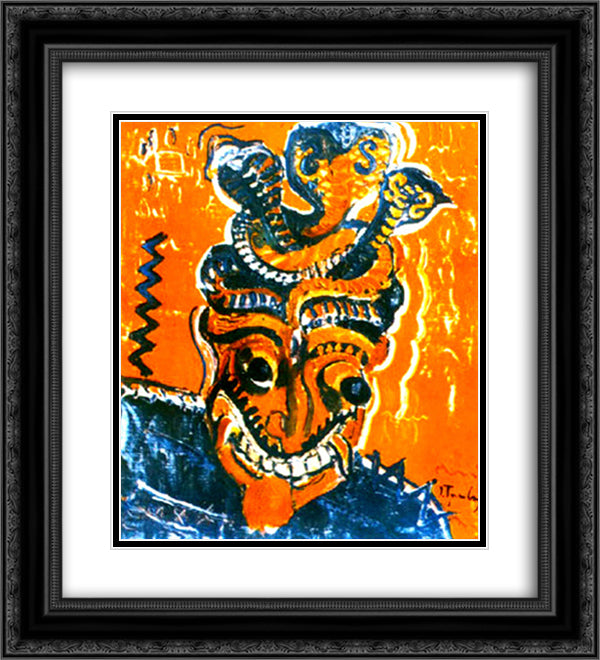 African Mask 20x22 Black Ornate Wood Framed Art Print Poster with Double Matting by Tuculescu, Ion