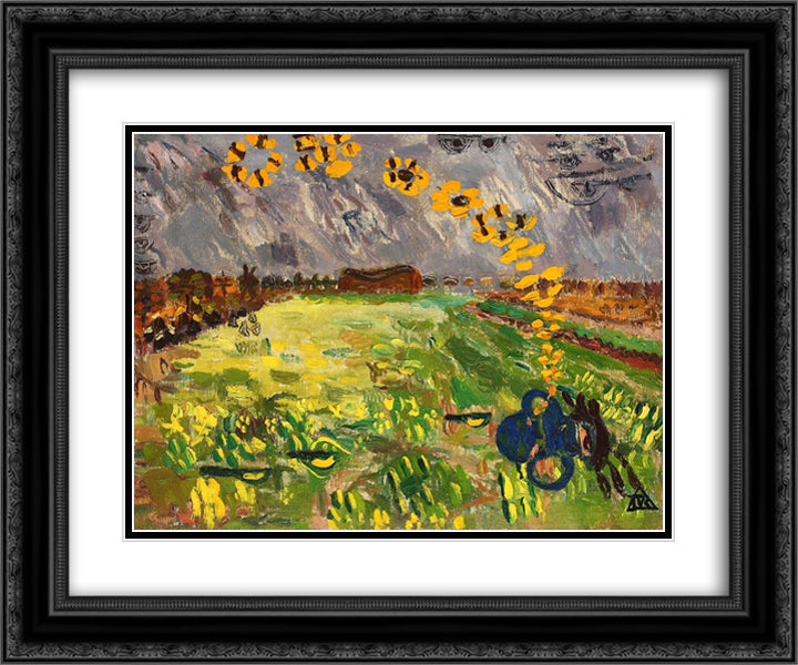 Butterfly Spring 24x20 Black Ornate Wood Framed Art Print Poster with Double Matting by Tuculescu, Ion