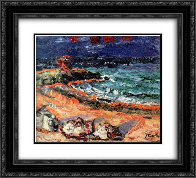 Marina at Mangalia 22x20 Black Ornate Wood Framed Art Print Poster with Double Matting by Tuculescu, Ion