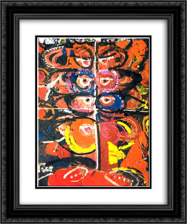 Relations in Orange 20x24 Black Ornate Wood Framed Art Print Poster with Double Matting by Tuculescu, Ion