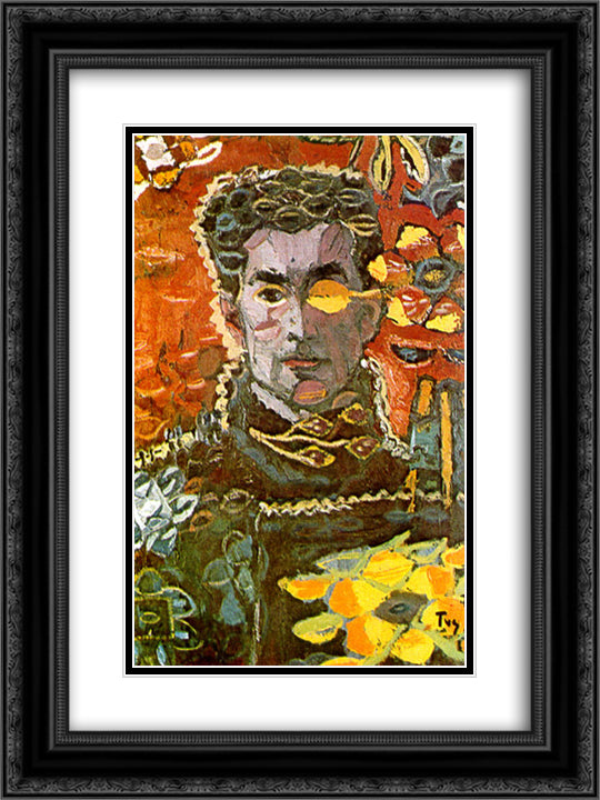 Self - Portrait on an Autumn Leave 18x24 Black Ornate Wood Framed Art Print Poster with Double Matting by Tuculescu, Ion