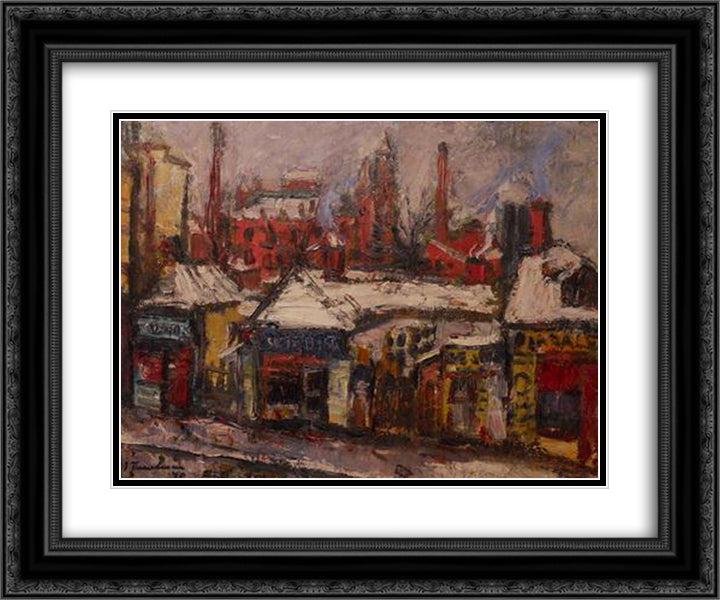 Winter on the Street 24x20 Black Ornate Wood Framed Art Print Poster with Double Matting by Tuculescu, Ion
