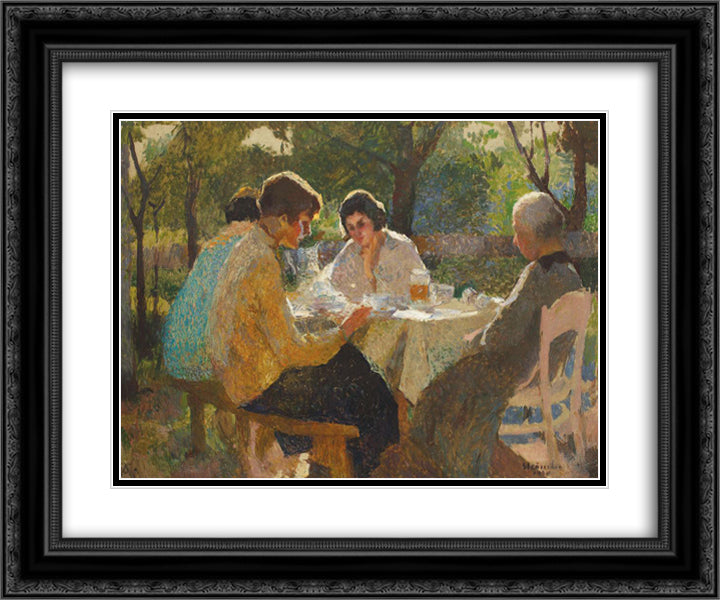 In the Garden 24x20 Black Ornate Wood Framed Art Print Poster with Double Matting by Strambu, Ipolit