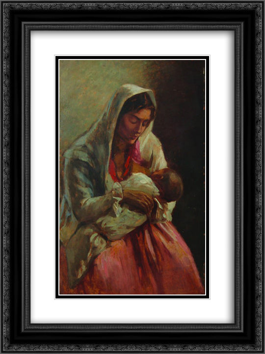 Maternity 18x24 Black Ornate Wood Framed Art Print Poster with Double Matting by Strambu, Ipolit