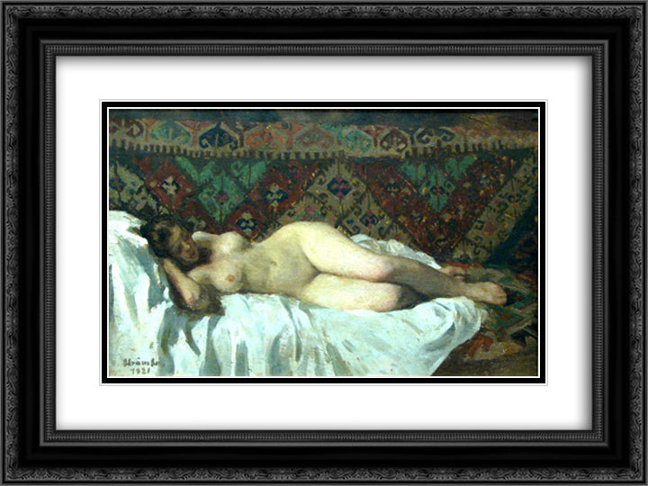 Nude With Carpet Background 24x18 Black Ornate Wood Framed Art Print Poster with Double Matting by Strambu, Ipolit