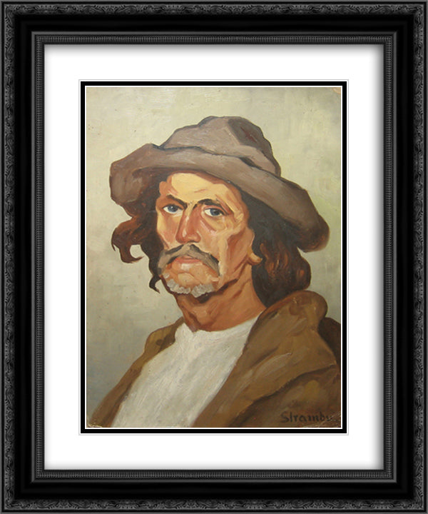 Portrait of a Peasant 20x24 Black Ornate Wood Framed Art Print Poster with Double Matting by Strambu, Ipolit