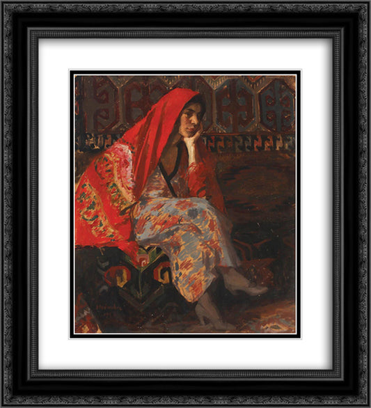 The Red Headscarf 20x22 Black Ornate Wood Framed Art Print Poster with Double Matting by Strambu, Ipolit