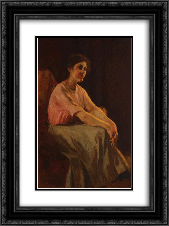 Thinking 18x24 Black Ornate Wood Framed Art Print Poster with Double Matting by Strambu, Ipolit
