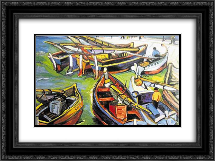 Fishing Boats 24x18 Black Ornate Wood Framed Art Print Poster with Double Matting by Stern, Irma