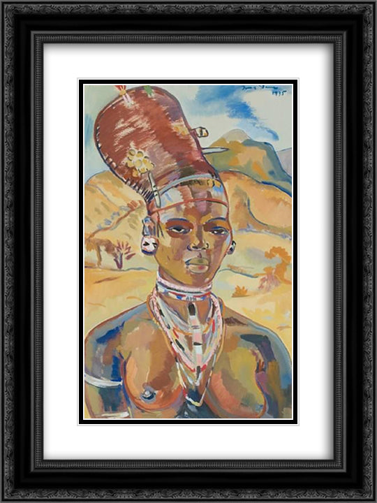 Portrait of a Zulu woman 18x24 Black Ornate Wood Framed Art Print Poster with Double Matting by Stern, Irma